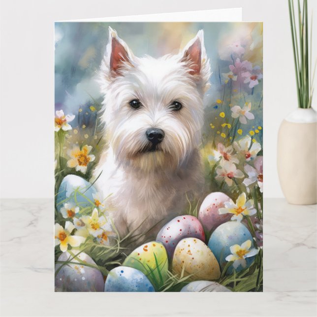 West Highland White Terrier Easter Eggs Holiday Karte (Vorderseite)