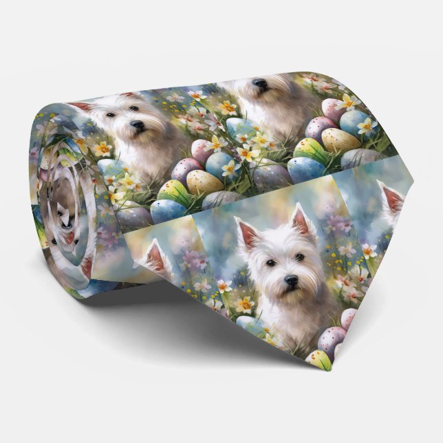 West Highland White Terrier Easter Eggs Holiday Krawatte (Gerollt)