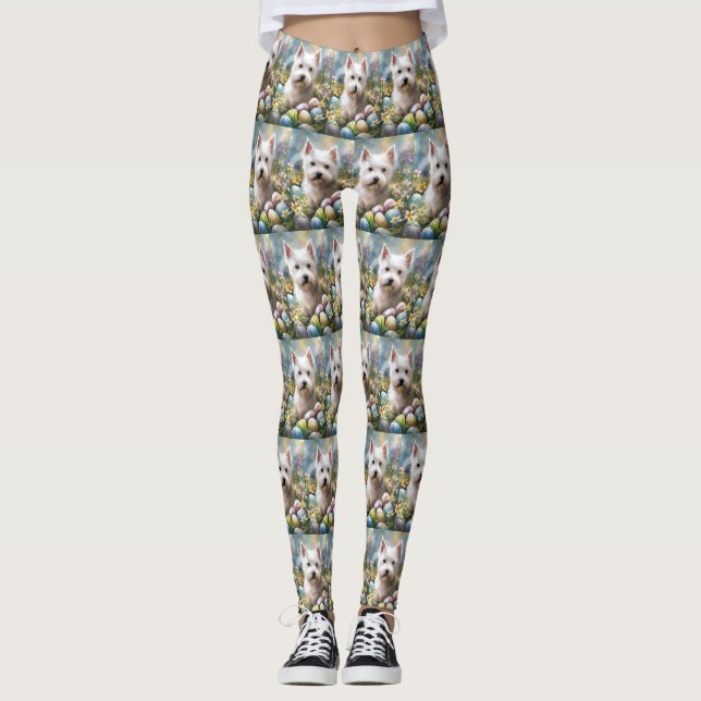 West Highland White Terrier Easter Eggs Holiday Leggings (Vorderseite)