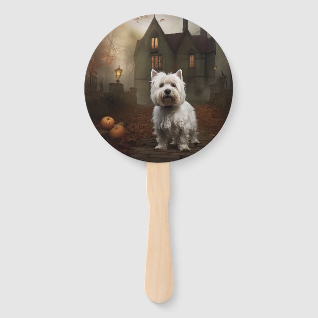 West Highland White Terrier Halloween Beängstigend Fächer (Vorderseite)