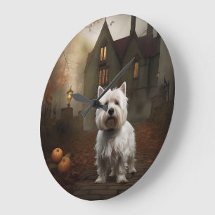 West Highland White Terrier Halloween Beängstigend Große Wanduhr