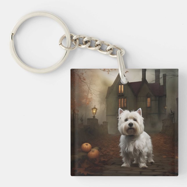 West Highland White Terrier Halloween Beängstigend Schlüsselanhänger (Vorderseite)