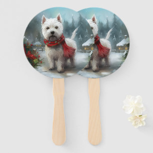 West Highland White Terrier Hund im Schnee Weihnac Fächer