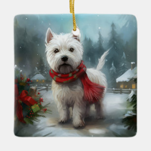 West Highland White Terrier Hund im Schnee Weihnac Keramikornament