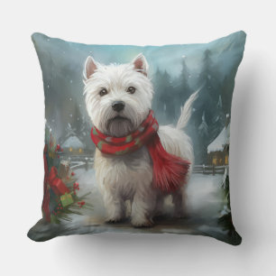 West Highland White Terrier Hund im Schnee Weihnac Kissen