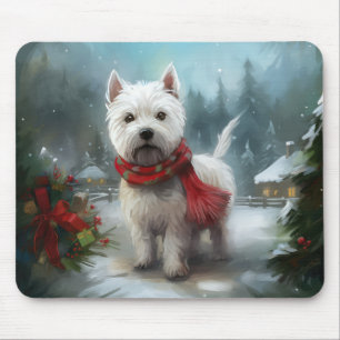 West Highland White Terrier Hund im Schnee Weihnac Mousepad