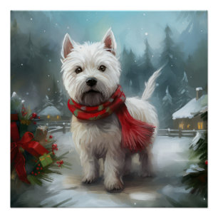 West Highland White Terrier Hund im Schnee Weihnac Poster