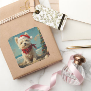 West Highland White Terrier Hund Weihnachten Stran Quadratischer Aufkleber