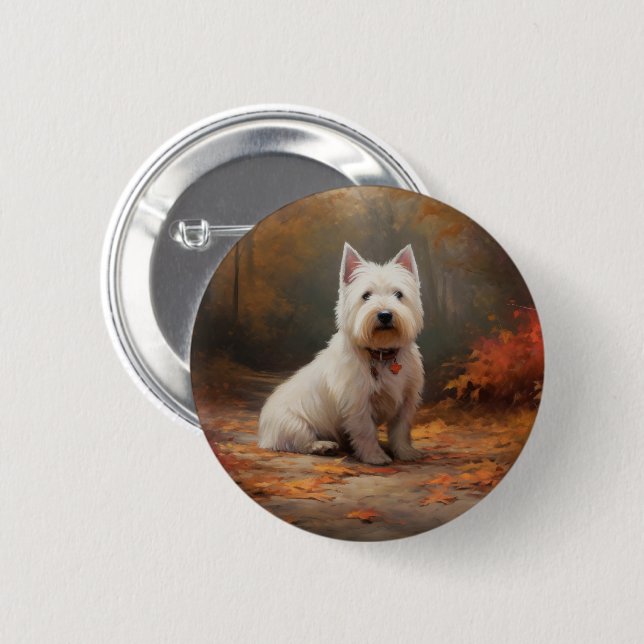 West Highland White Terrier im Herbst Leaves Fall Button (Vorne & Hinten)