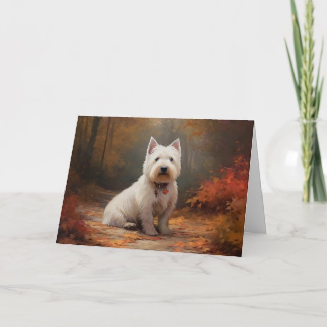 West Highland White Terrier im Herbst Leaves Fall Karte (Vorderseite)
