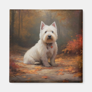 West Highland White Terrier im Herbst Leaves Fall Magnet