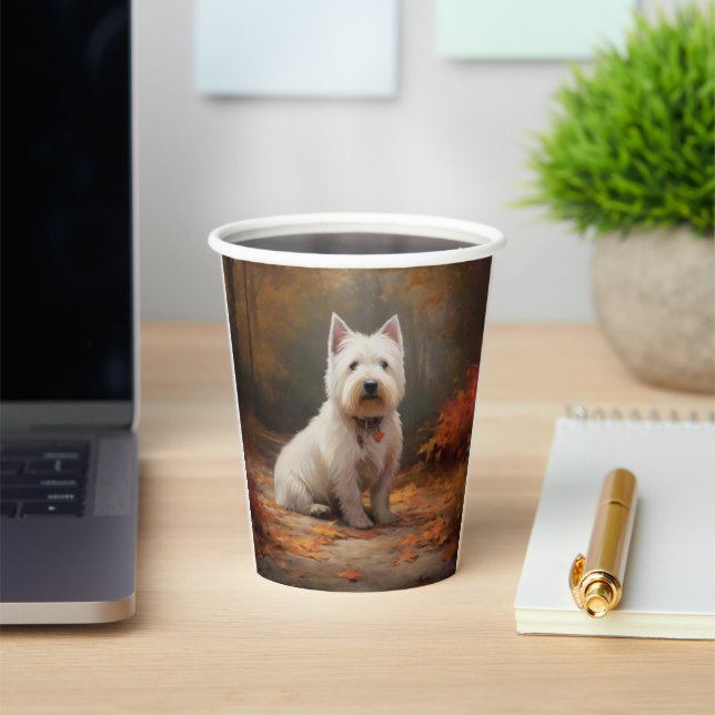 West Highland White Terrier im Herbst Leaves Fall Pappbecher (InSitu)