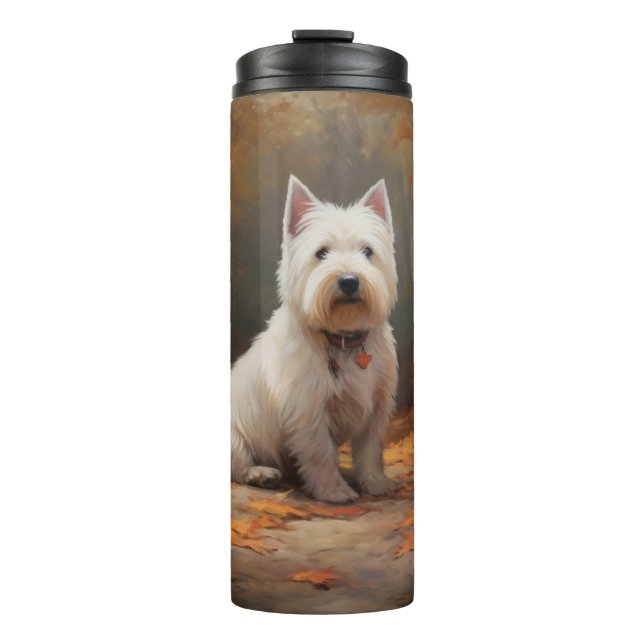 West Highland White Terrier im Herbst Leaves Fall Thermosbecher (Vorderseite)