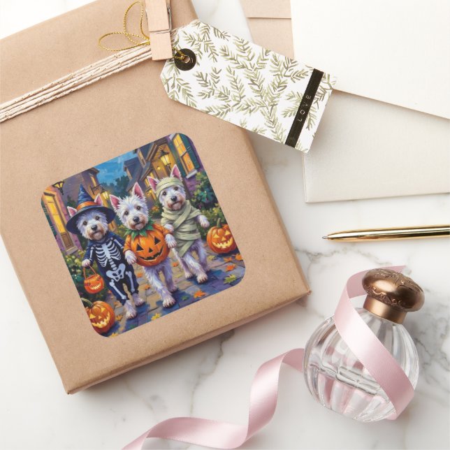 West Highland White Terrier in Halloween-Kostümen Quadratischer Aufkleber (Schenken)