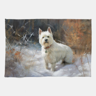 West Highland White Terrier Lass es schneien Weihn Geschirrtuch