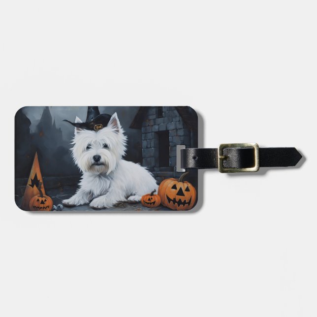 West Highland White Terrier Pumpkin Halloween Gepäckanhänger (Vorderseite horizontal)