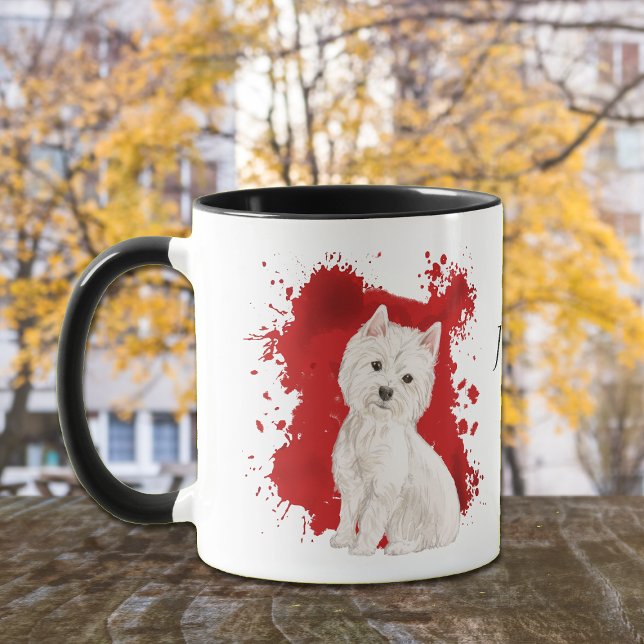 West Highland White Terrier Red Background Tasse (Von Creator hochgeladen)