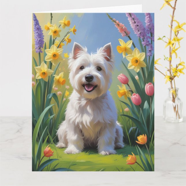 West Highland White Terrier Spring Flowers Karte (Gelbe Blume)