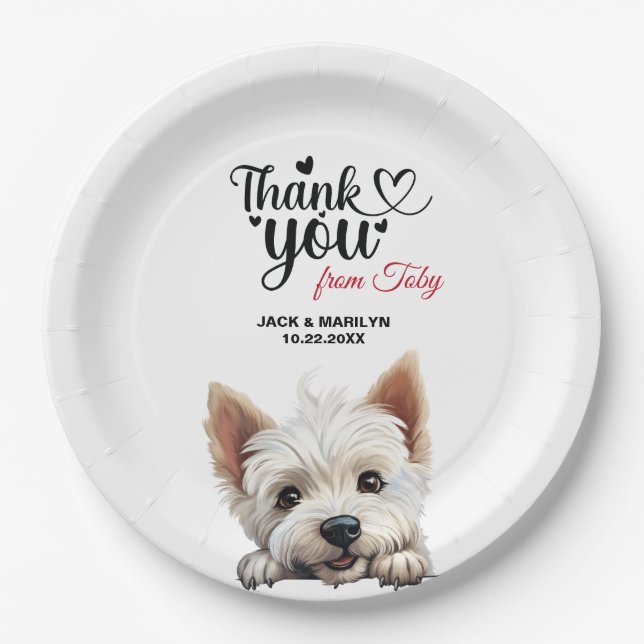 West Highland White Terrier Wedding Vielen Dank Pappteller (Vorderseite)