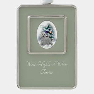 West Highland White Terrier Weihnachten Rahmen-Ornament Silber
