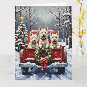 West Highland White Terrier Weihnachten Roter LKW Karte