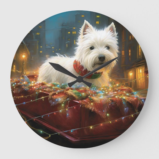 West Highland White Terrier Weihnachtsfest Große Wanduhr (Vorderseite)