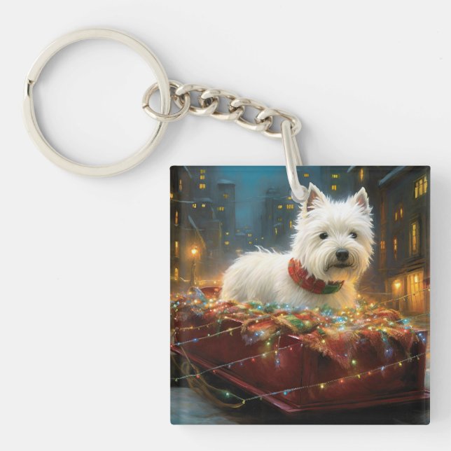 West Highland White Terrier Weihnachtsfest Schlüsselanhänger (Vorderseite)
