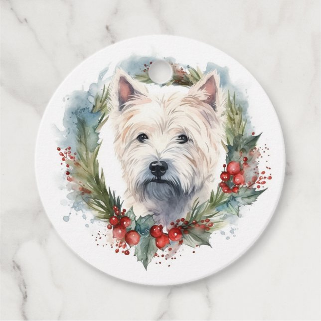West Highland White Terrier Weihnachtskranz Geschenkanhänger (Vorderseite)