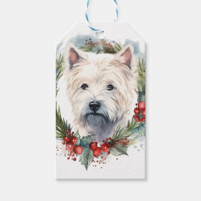 West Highland White Terrier Weihnachtskranz Geschenkanhänger (Vorderseite)
