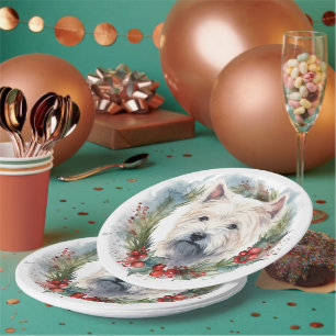 West Highland White Terrier Weihnachtskranz Pappteller