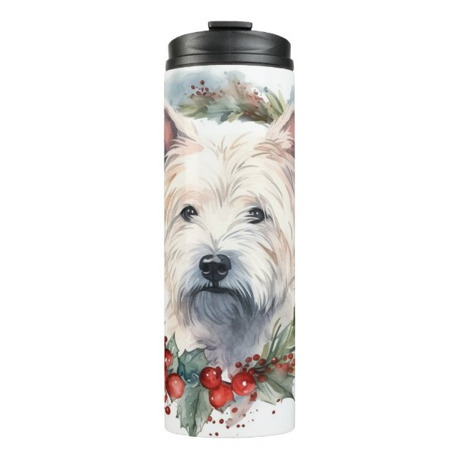 West Highland White Terrier Weihnachtskranz Thermosbecher (Vorderseite)