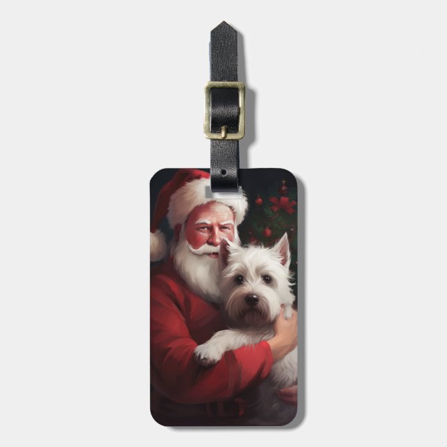 West Highland White Terrier Weihnachtsmann Gepäckanhänger (Vorderseite vertikal)