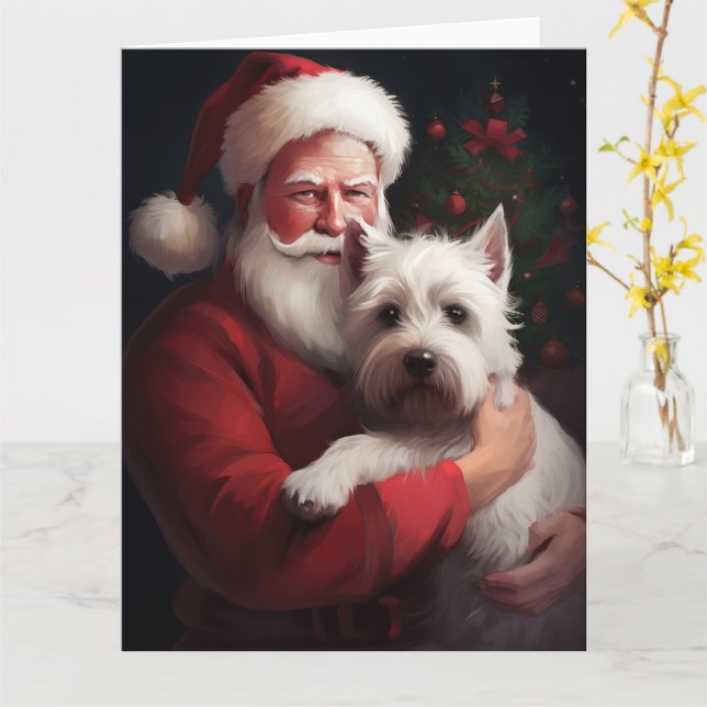 West Highland White Terrier Weihnachtsmann Karte (Gelbe Blume)