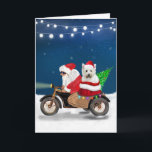 West Highland White Terrier Weihnachtsmann Karte<br><div class="desc">Ein Weihnachtsmann,  der mit dem Fahrrad Weihnachtsbaum und den White Terrier Hund aus dem West Highland als Geschenk liefert,  ist eine ideale Weihnachtsgeschenkidee für jemanden,  der diese Hundin züchtet.</div>