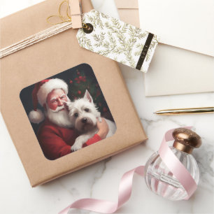 West Highland White Terrier Weihnachtsmann Quadratischer Aufkleber