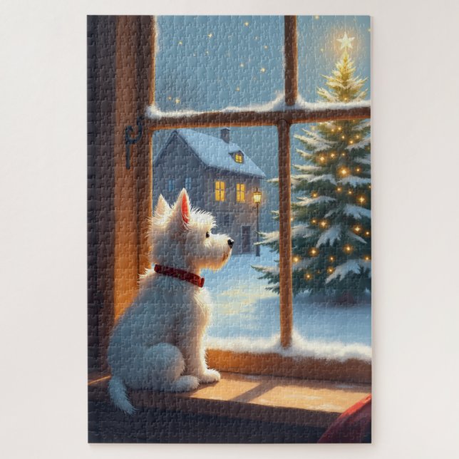 West Highland White Terrier Weihnachtsmorgen Blick (Vertikal)