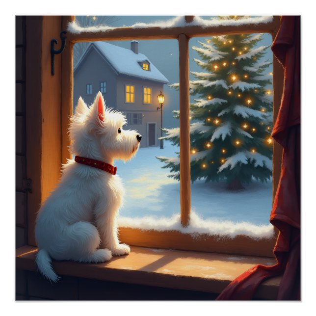 West Highland White Terrier Weihnachtsmorgen Blick Poster (Vorderseite)