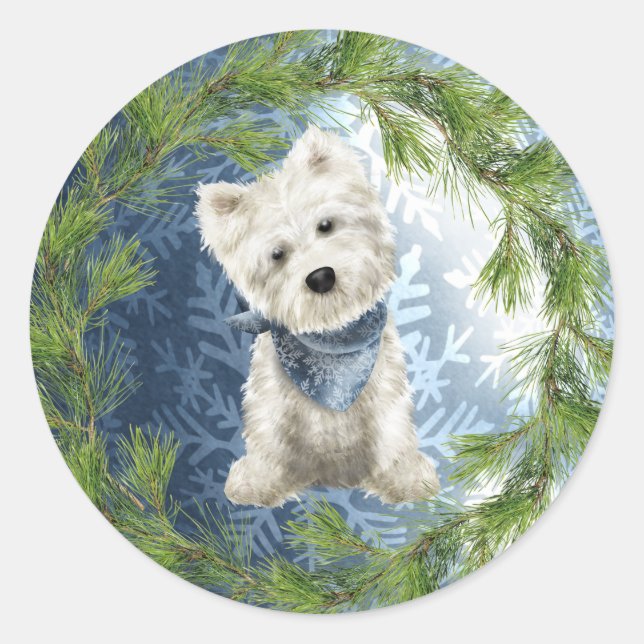 West Highland White Terrier Weihnachtssticker Runder Aufkleber (Vorderseite)