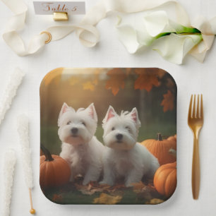 West Highland White Terrier Welpe Herbst Kürbis Pappteller
