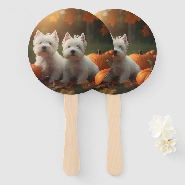 West Highland White Terrier Welppy Autumn Pumpkin Fächer (Vorne und Hinten)