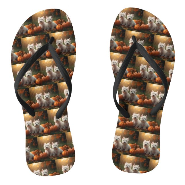 West Highland White Terrier Welppy Autumn Pumpkin Flip Flops (Fußbett)