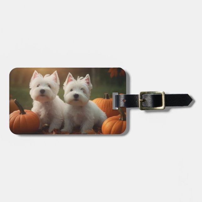 West Highland White Terrier Welppy Autumn Pumpkin Gepäckanhänger (Vorderseite horizontal)