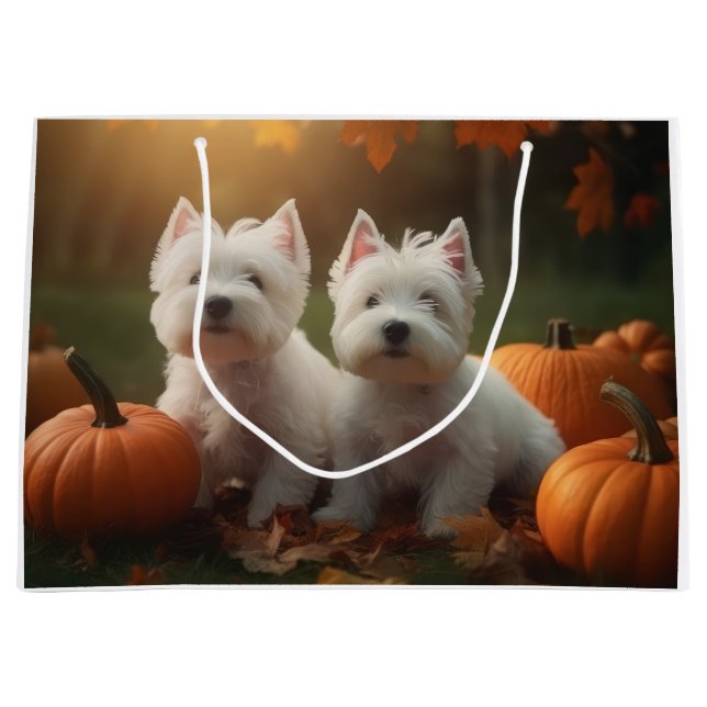 West Highland White Terrier Welppy Autumn Pumpkin Große Geschenktüte (Vorderseite)