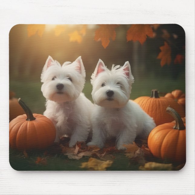 West Highland White Terrier Welppy Autumn Pumpkin Mousepad (Vorne)