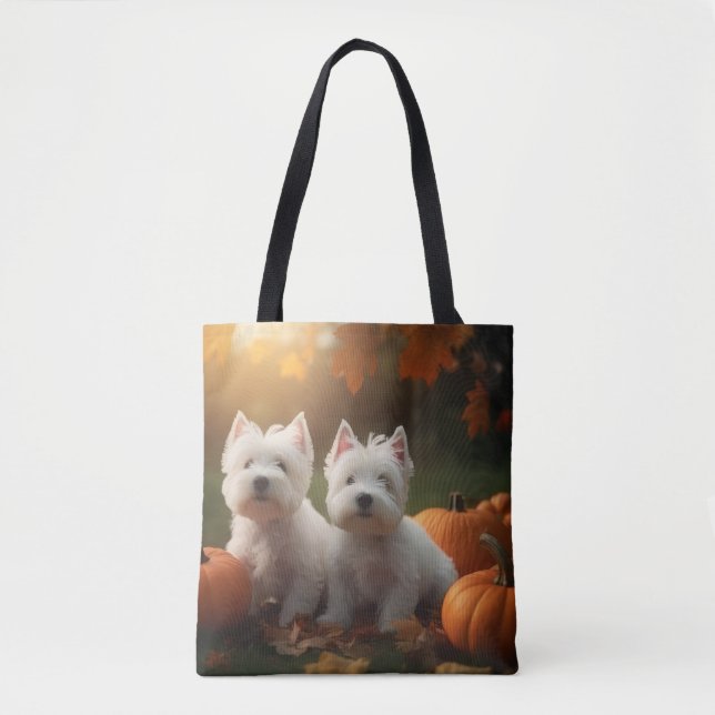 West Highland White Terrier Welppy Autumn Pumpkin Tasche (Vorderseite)
