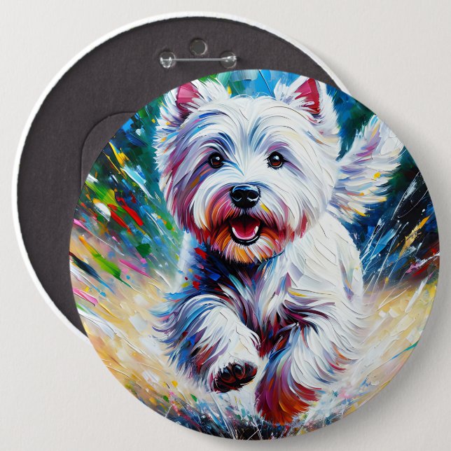 West Highland White Terrier "Westie" Dog Portrait Button (Vorne & Hinten)