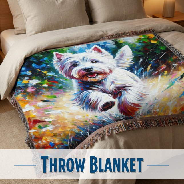 West Highland White Terrier "Westie" Dog Portrait Decke (Premium West Highland Terrier Woven Throw - Bold Dog Art)