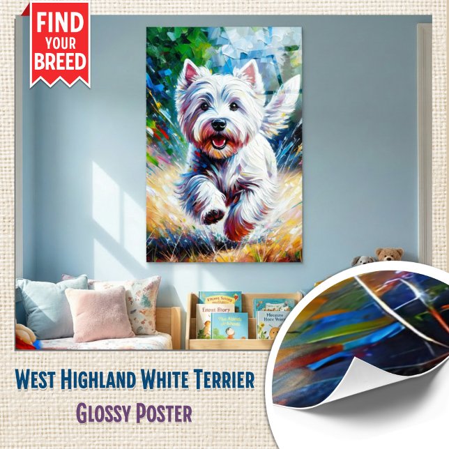 West Highland White Terrier "Westie" Dog Portrait Poster (Vibrant Westie Acrylic Art Glossy Poster)