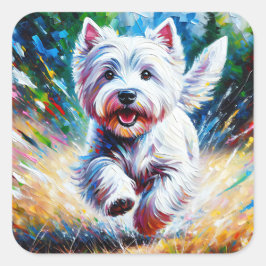 West Highland White Terrier "Westie" Dog Portrait Quadratischer Aufkleber