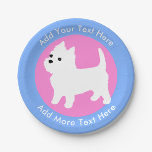 West Highland White Terrier Westie Pink und Blau Pappteller